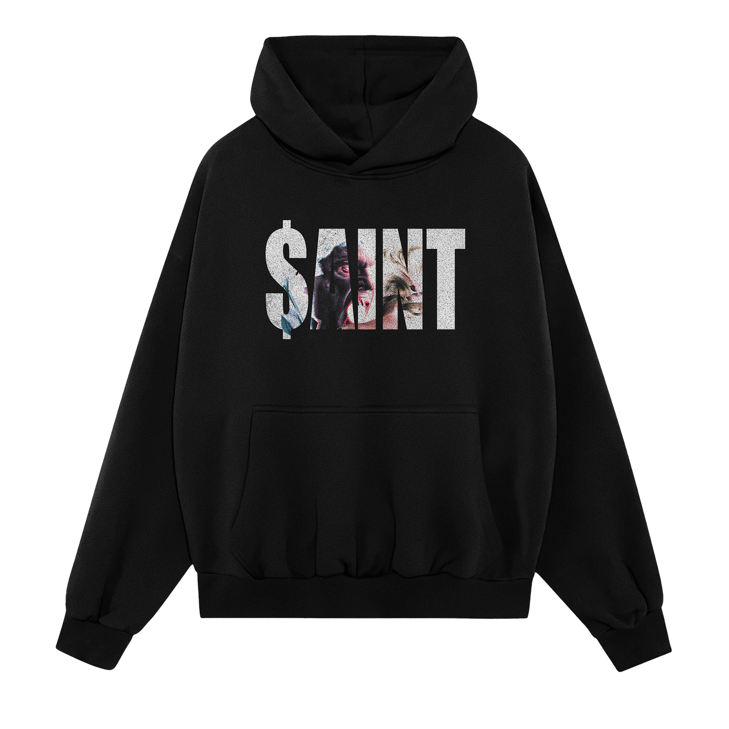 Black hoodie with 'SAINT' graphic design on a white background, 綺jakelaurent, jakelaurent merch